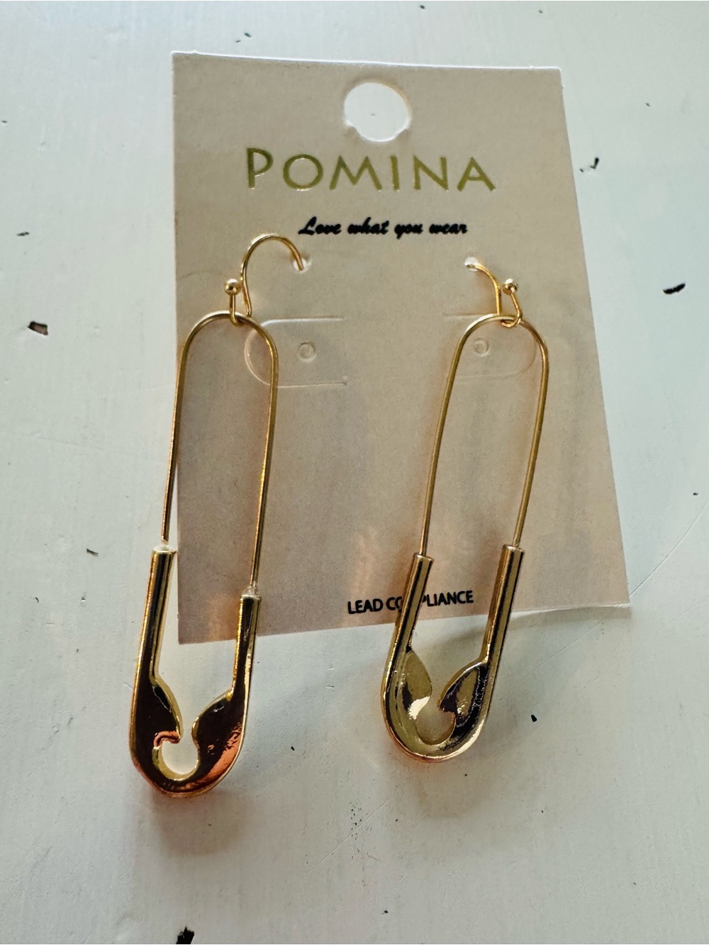 Pomina Gold Safety Pin Drop Earrings - Gold